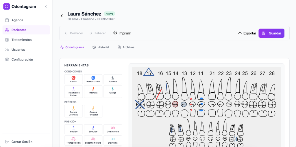 Odontogramas interactivos profesionales