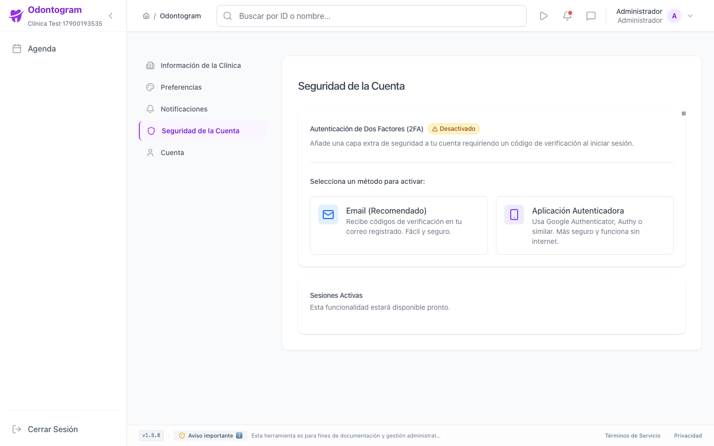 Pantalla de inicio de sesión de Odontogram en escritorio