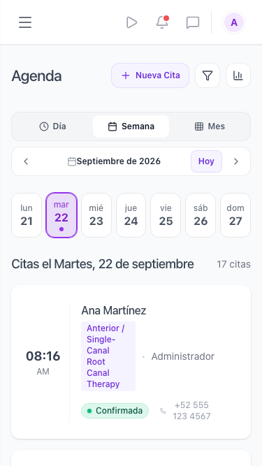 Agenda view on a mobile phone