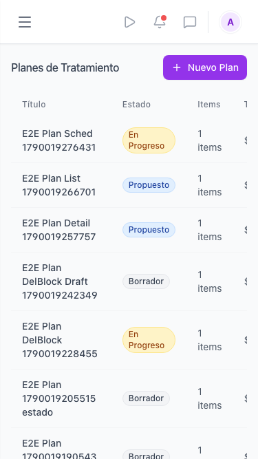 Planes de tratamiento en un teléfono móvil
